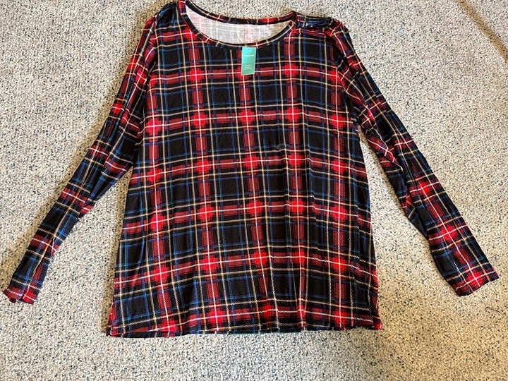 where to buy  24/7 Long Sleeve Plaid Stretchy Top OODba