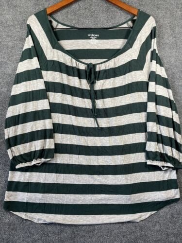 Comfortable Lane Bryant Womens Shirt 22/24 Green/Gray Striped 3/4 Sleeve Relaxed Fit Casual JfBRPTubb Hot Sale