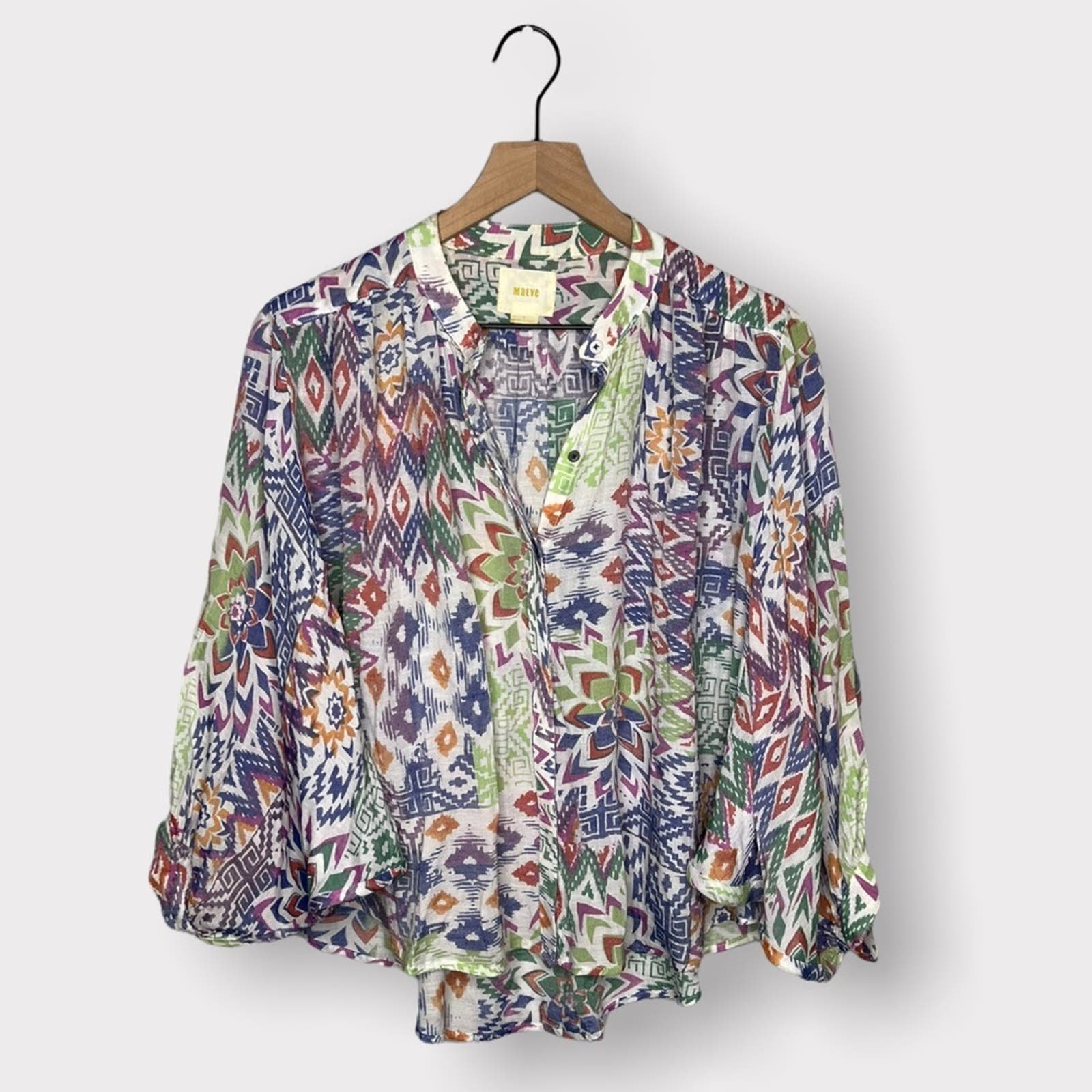 Discounted Maeve Brynna Ikat Boho Printed Dolman Sleeve Button Down Top OeYK4K1wp just for you