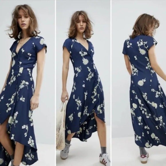 Beautiful Free People Lost In You Navy High Low Midi Dress Size S plXP1yfrP Cool
