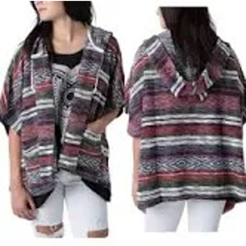 Simple Billabong Womens Open Jacket Boho Pockets Hooded Shadow Views Striped Size S/M hN12r5bnR hot sale