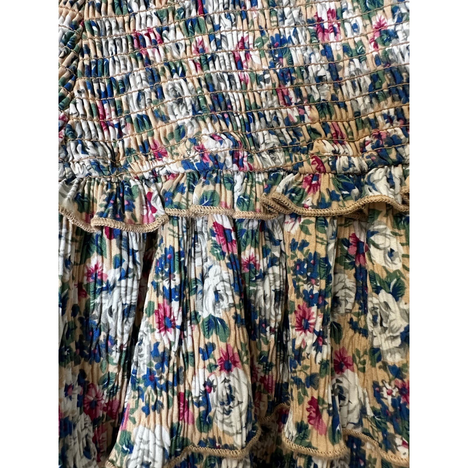 Buy English Factory Blue Green Tan Floral Smocked Waist Ruffle Skirt Sz XS M8N1lK0Ql no tax
