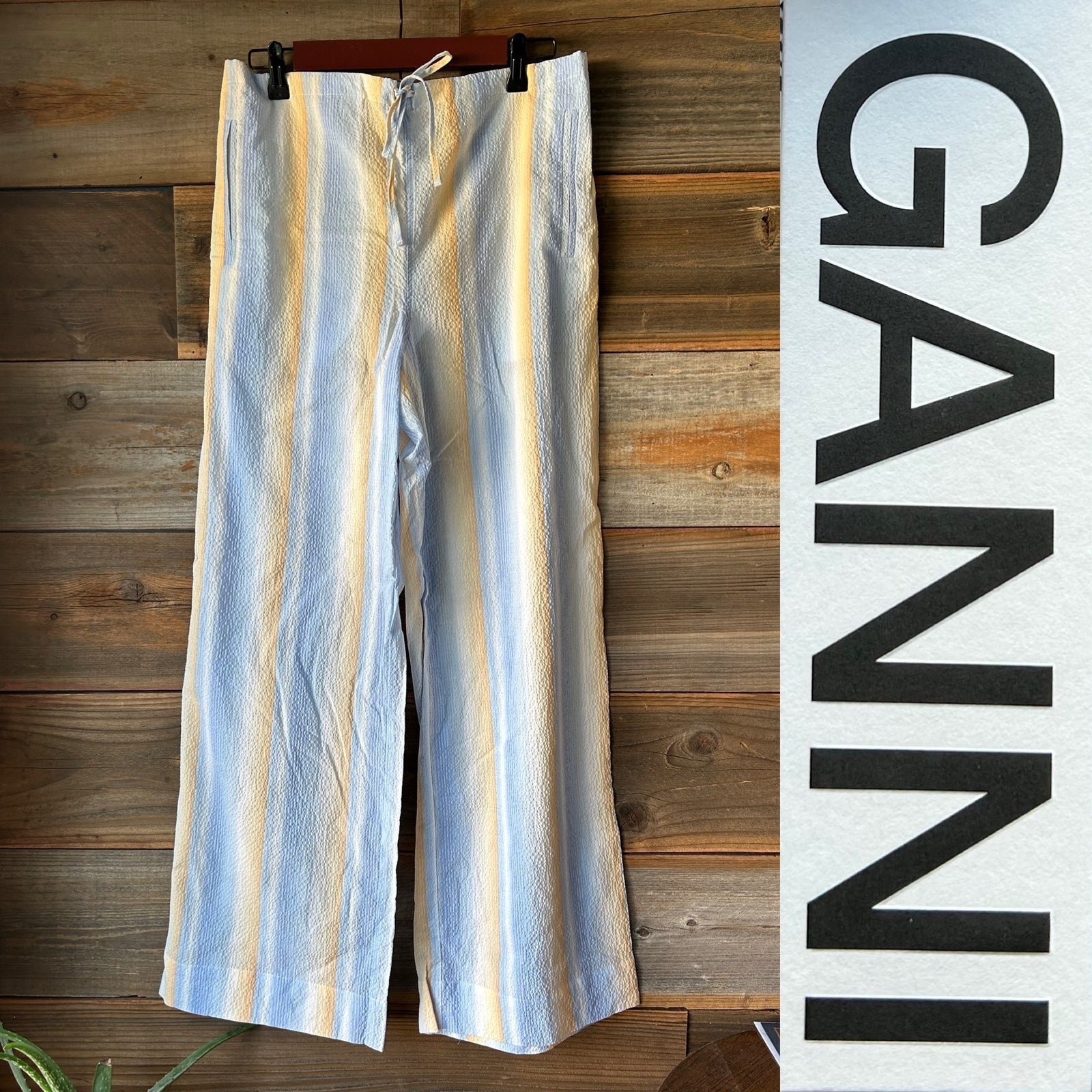 The Best Seller NEW Ganni Striped Seersucker Wide Leg Pants p9Uy3CL4I Outlet Store