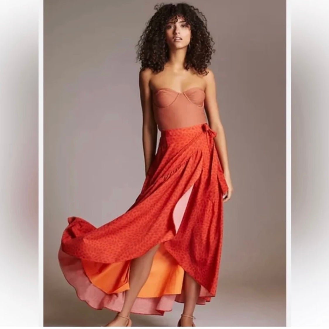 floor price Anthropologie Orange Midi Wrap Skirt OUmUuh