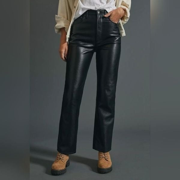 Great NWOT Agolde 90´s Pinch Waist Ultra High Rise Straight Leg Leather Pants Size 28 PDCWIvH3E Great