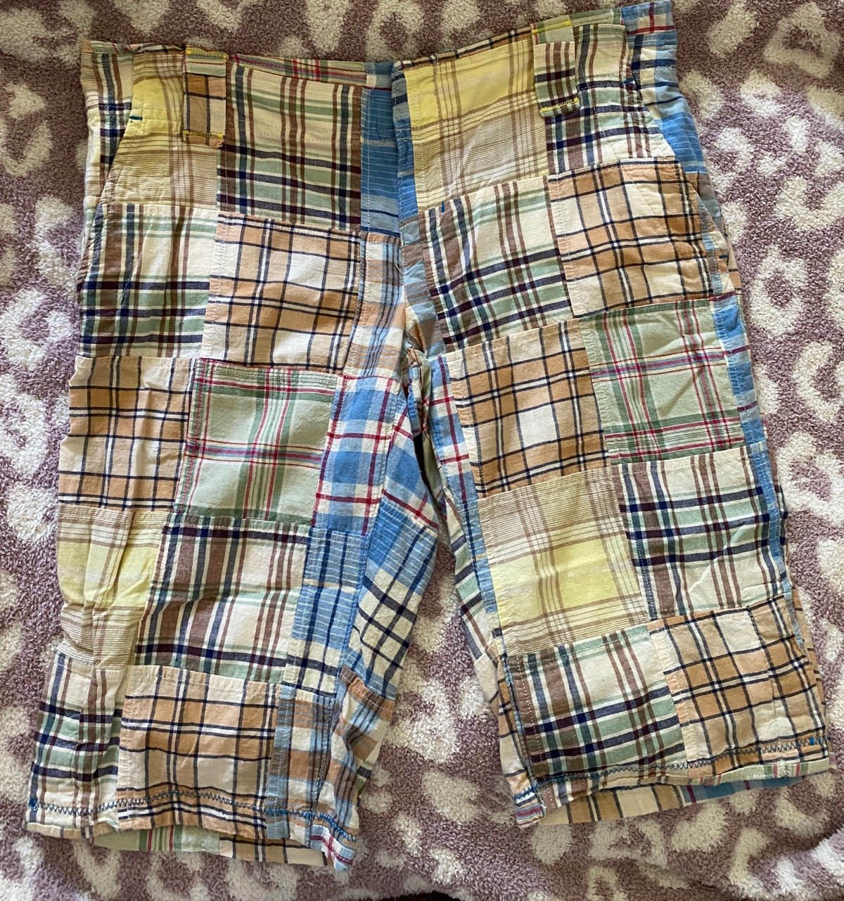 Personality American Eagle 2000s plaid patchwork shorts