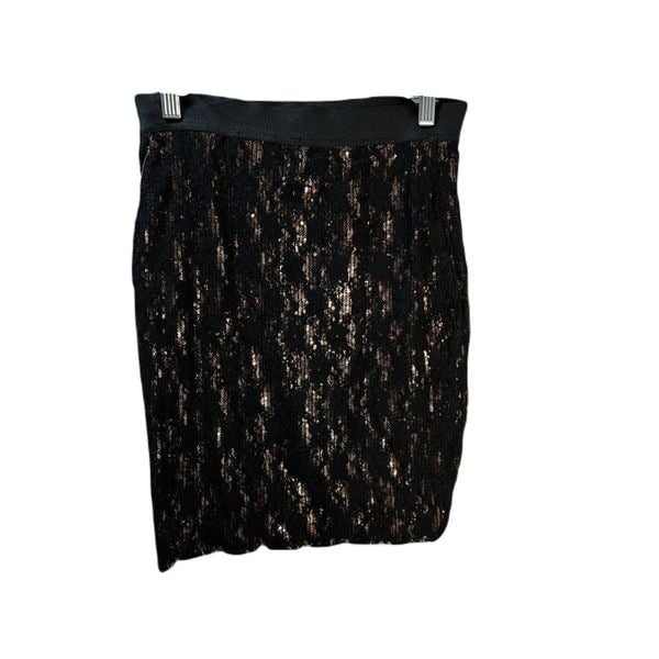 floor price XXI Black Lace Skirt Gold Lining Small NWT 