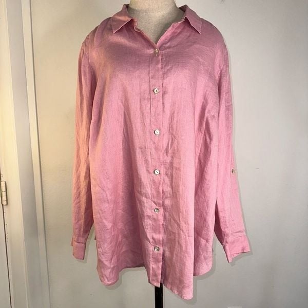 good price J. Jill Love Linen Womens XL Pink Button Fro