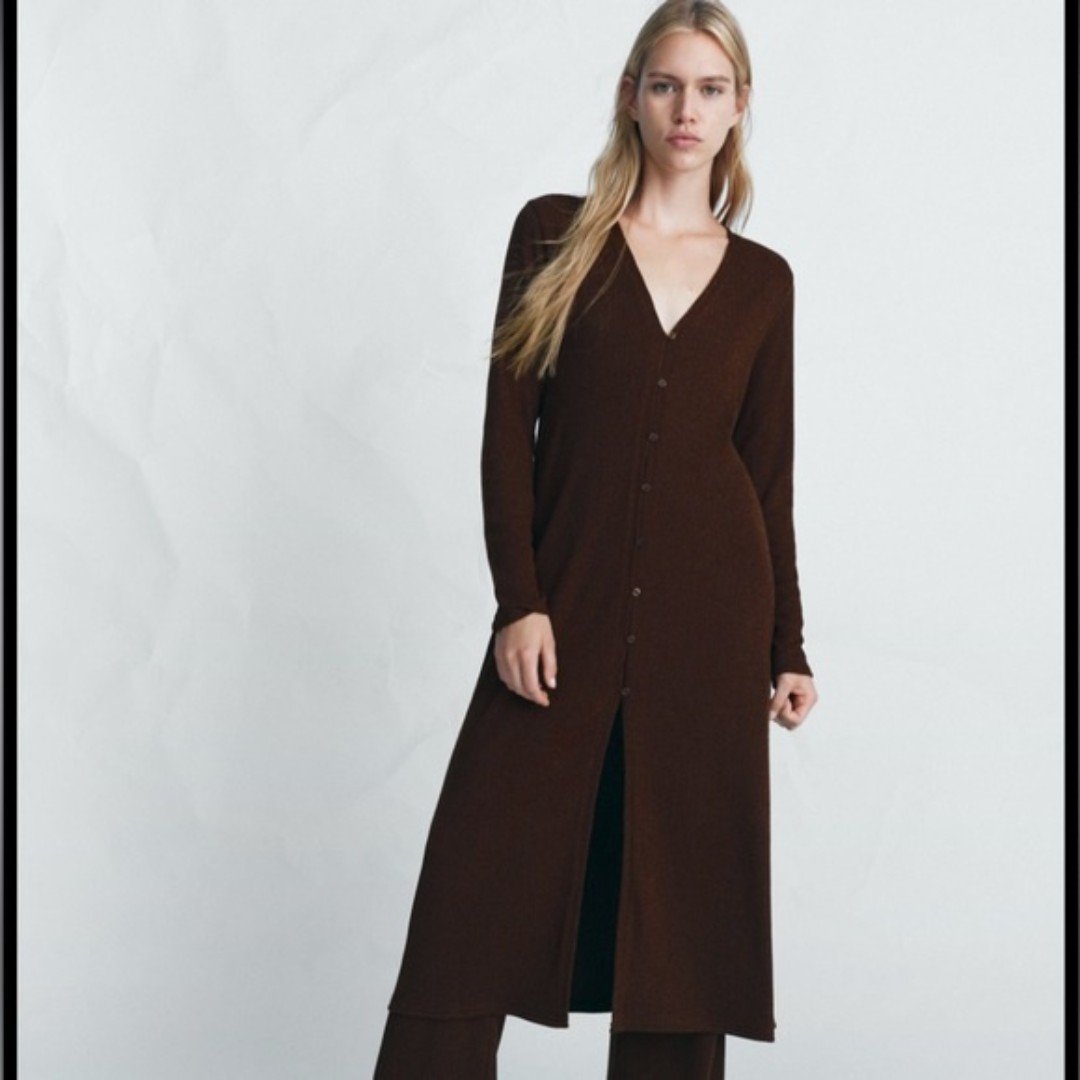Custom Zara Brown Ribbed Long Sleeve Long Cardigan FgN5