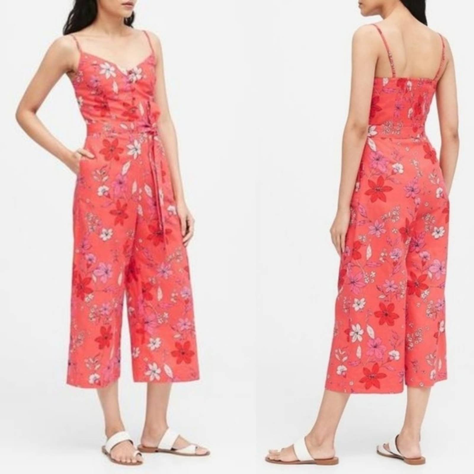 good price New Banana Republic Linen Coral Floral Print Cropped Length Jumpsuit Size 14 N2qNzpKCP High Quaity