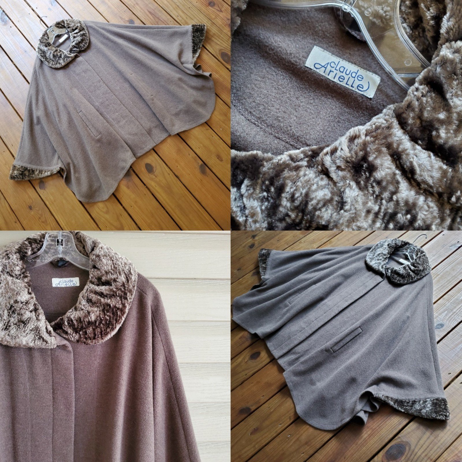 Wholesale price Vintage 70´s M/L/XL mocha brown faux fur wool cape coat PQUuWsMom Discount