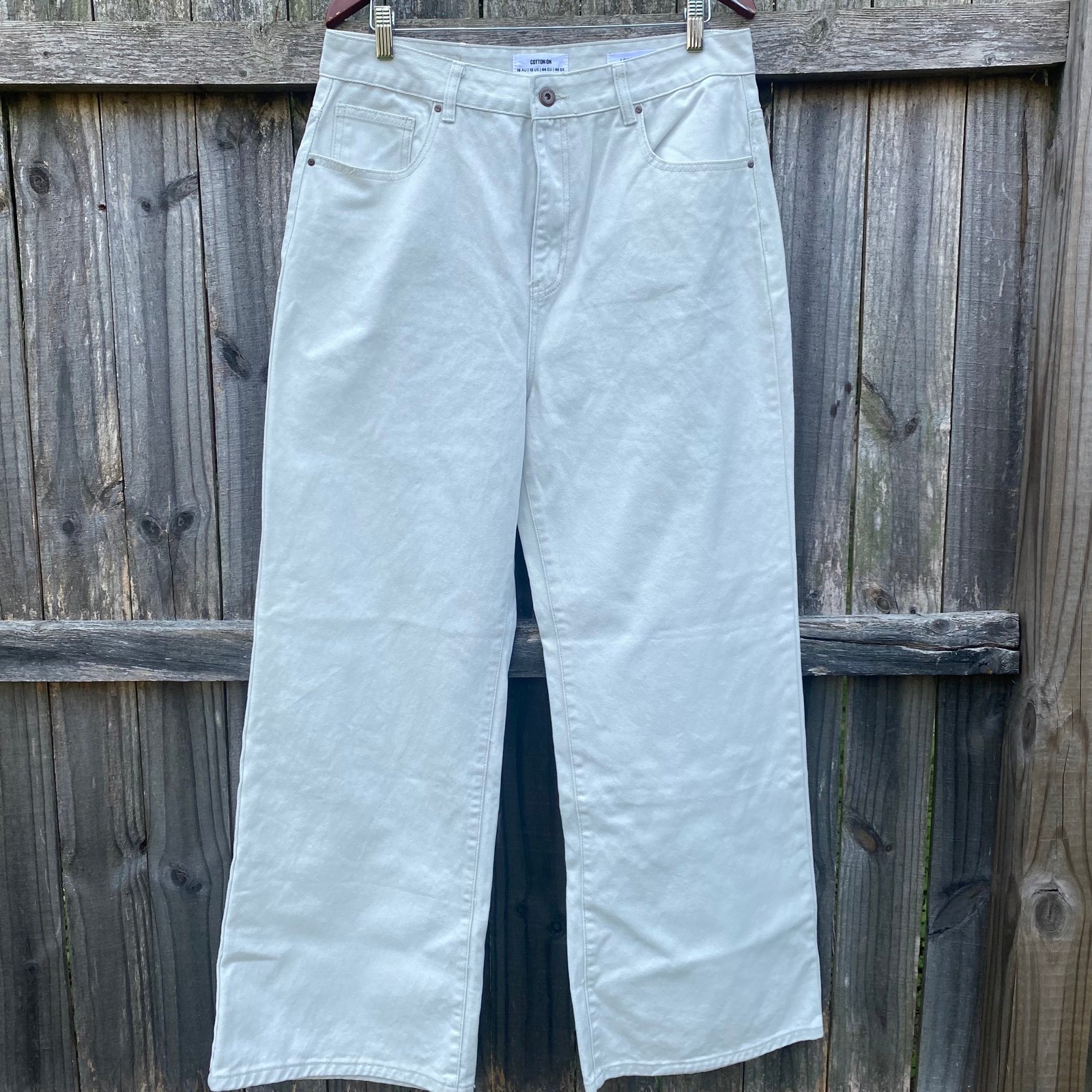 Custom Cotton On Cream Long Wide Leg Denim Jeans US size 12 HTRRomipN well sale