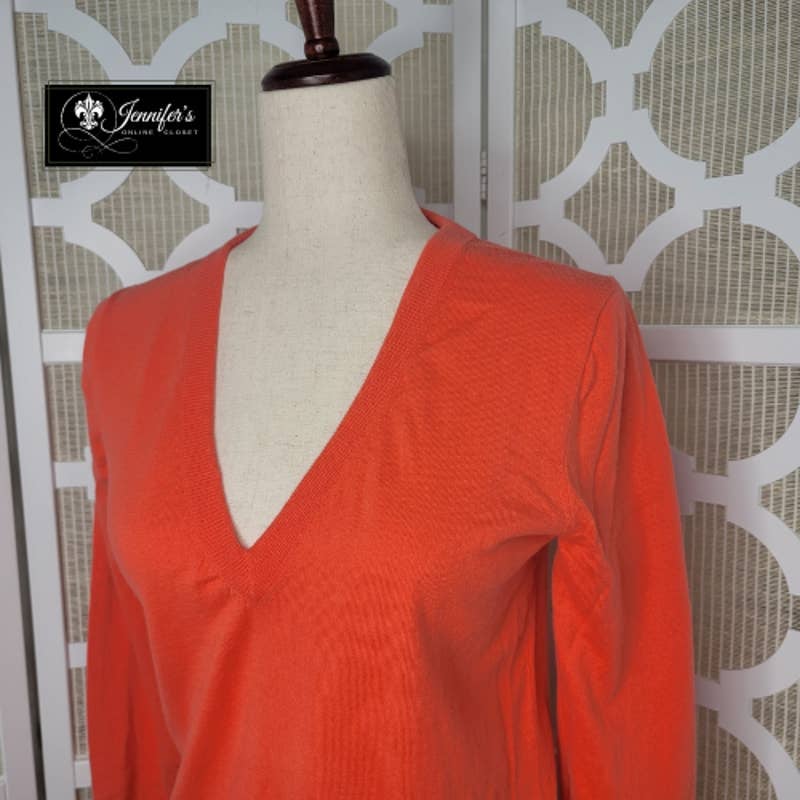 Nice J. Crew Women´s Orange V-Neck Lightweight Long Sleeve Sweater LgbL1dbsA Hot Sale