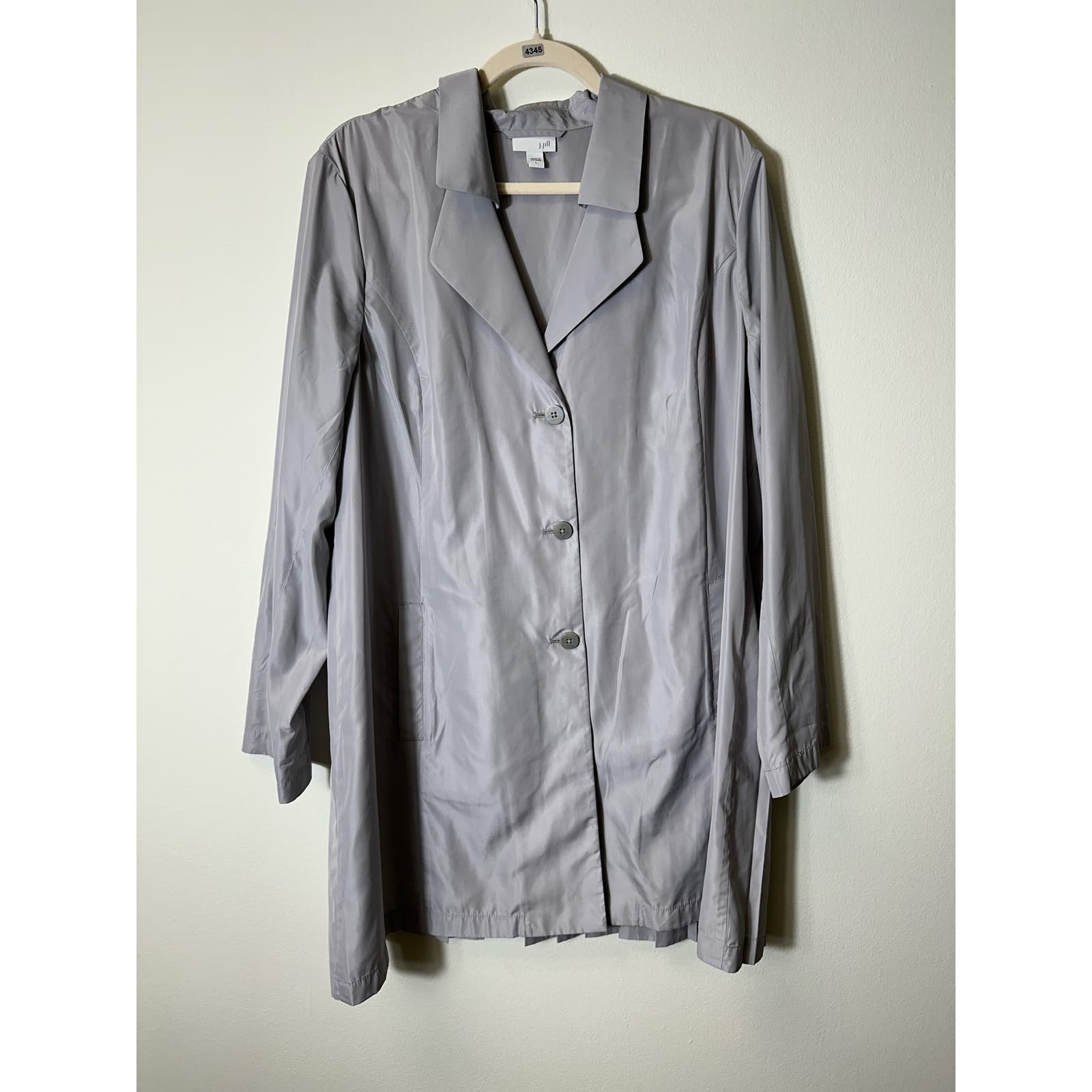 Popular J. Jill Light Gray Pleated Back Long Blazer Coat Sz L isU8TsMwf outlet online shop