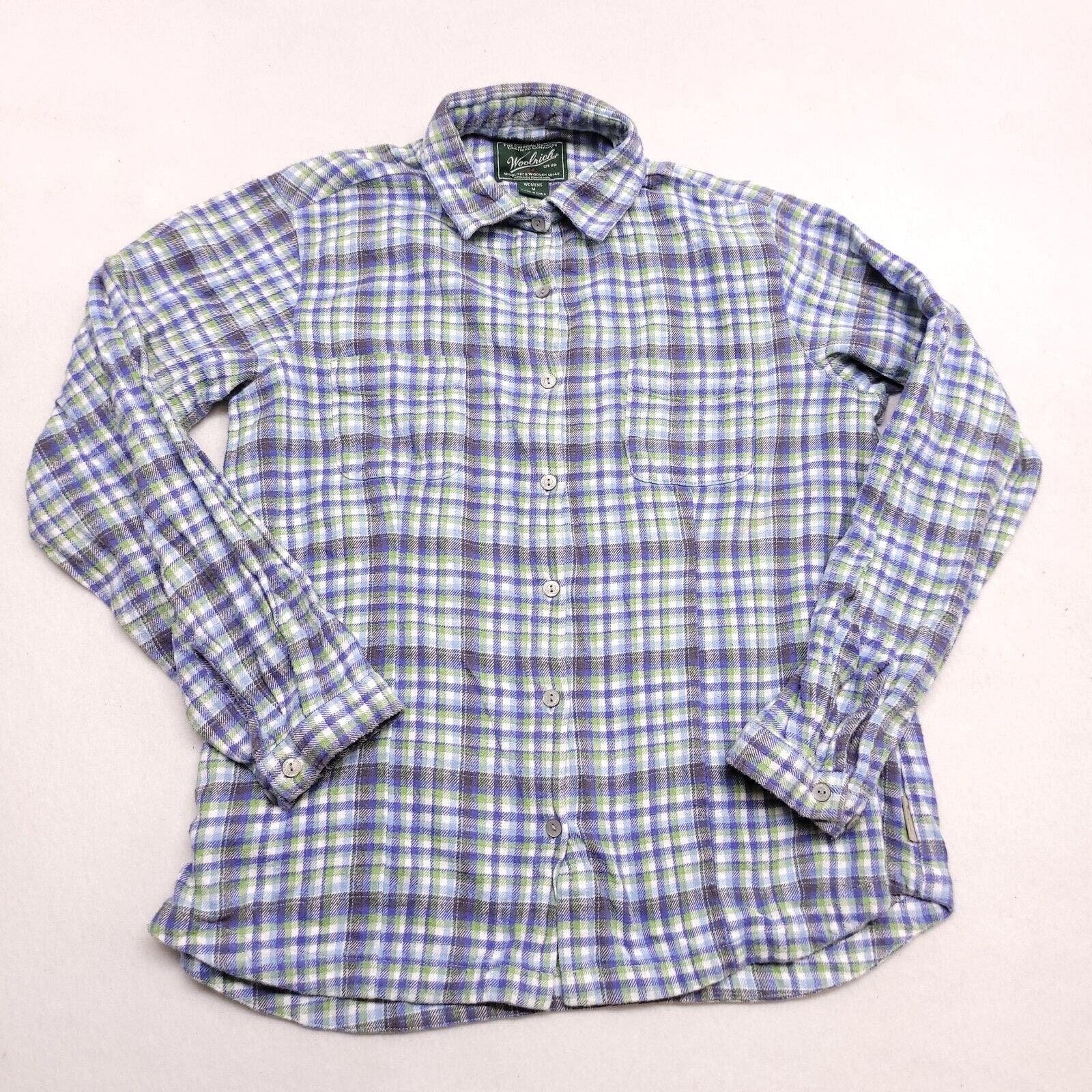 Factory Direct  Woolrich Casual Button Up Long Sleeve Shirt Womens Size Medium M Blue Green oC0ojbSOb US Outlet