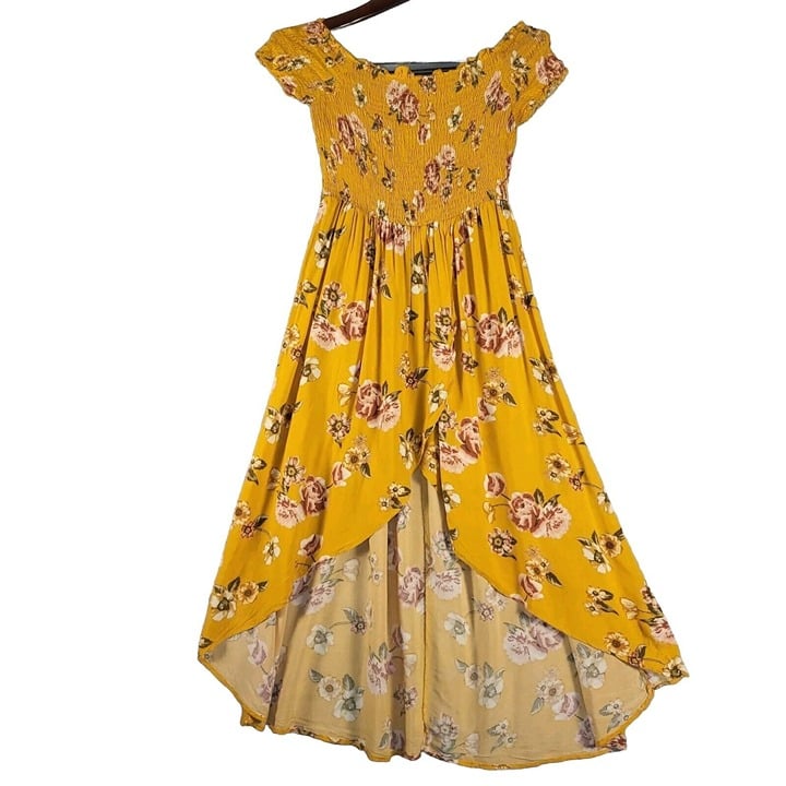 Latest  J for Justify Womens 1X Dress Yellow Floral Sundress Asymmetric Hem Hi-Low HWLR8hVvh Counter Genuine 