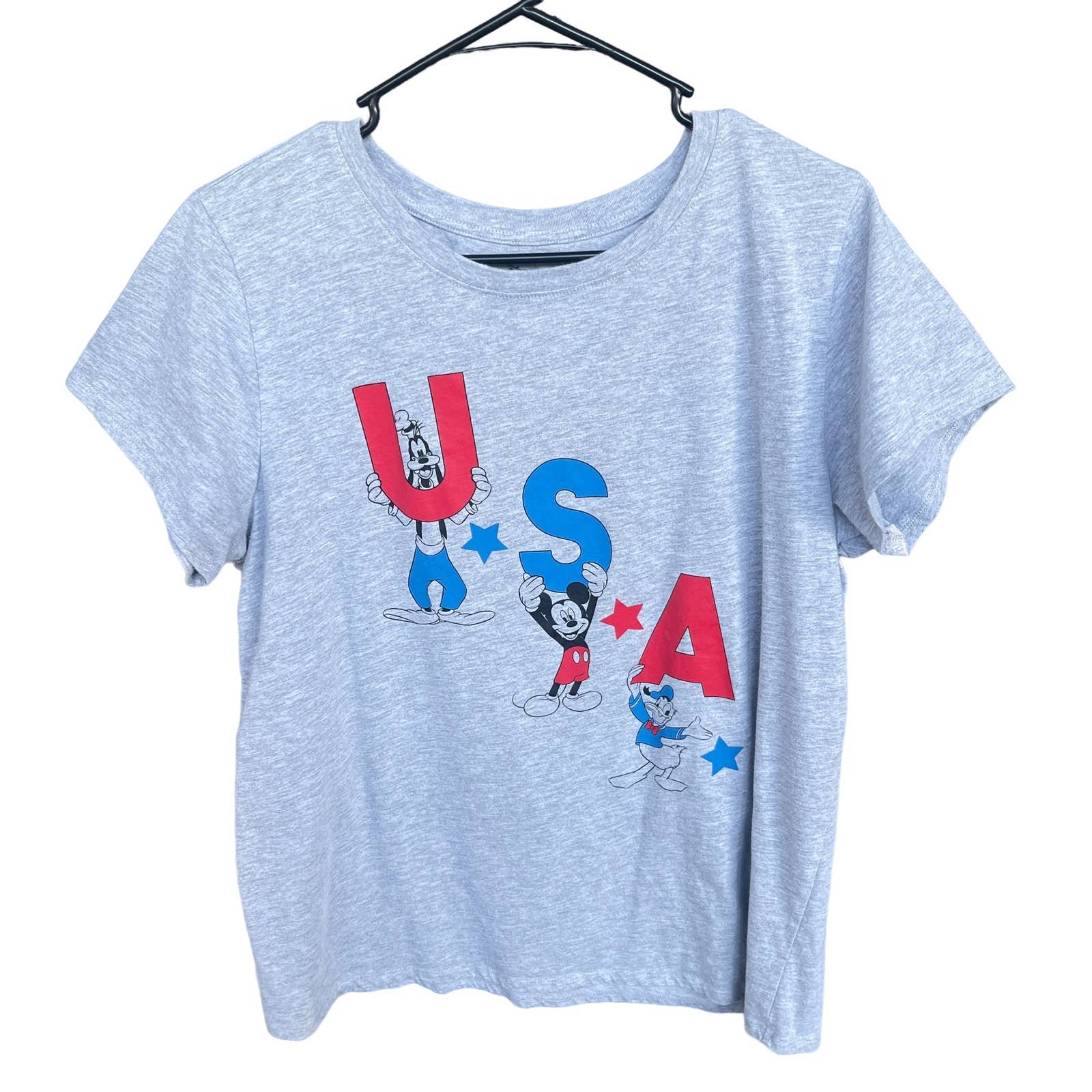 Personality Disney Shirt Womens Large Gray USA Patriotic Short Sleeve JJRwLXcgR Fashion