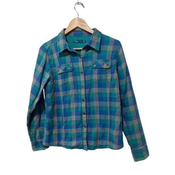 reasonable price Prana Plaid Organic Cotton Waffle Knit Shacket Jacket Teal Green Blue Size Small pJzeTJRbO Fashion