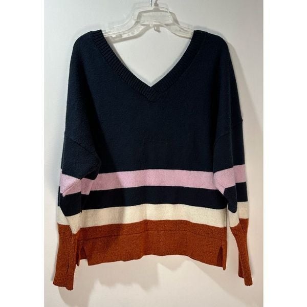 Stylish PrAna women’s striped v-neck sweater with thumbholes size L.  #36-0913 HobOw28SV Buying Cheap