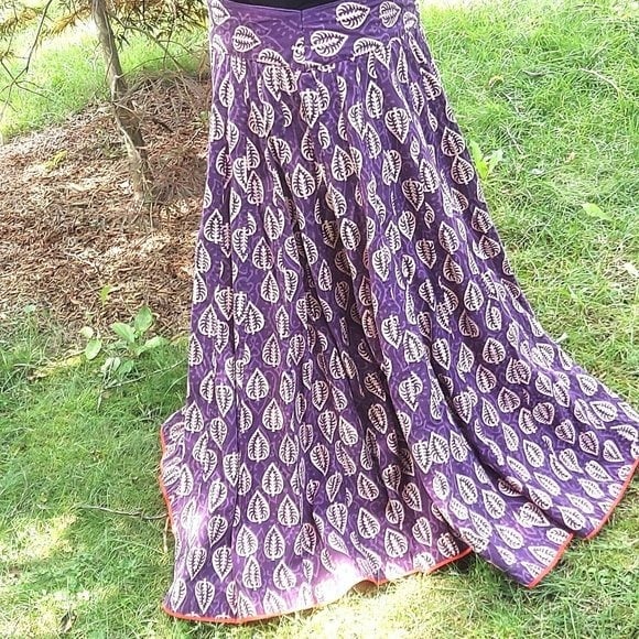 Buy Gangatori Indian Long Festival Maxi Skirt Ethnic Wear Purple Leaf Print Small HyLuaY4Sa Store Online