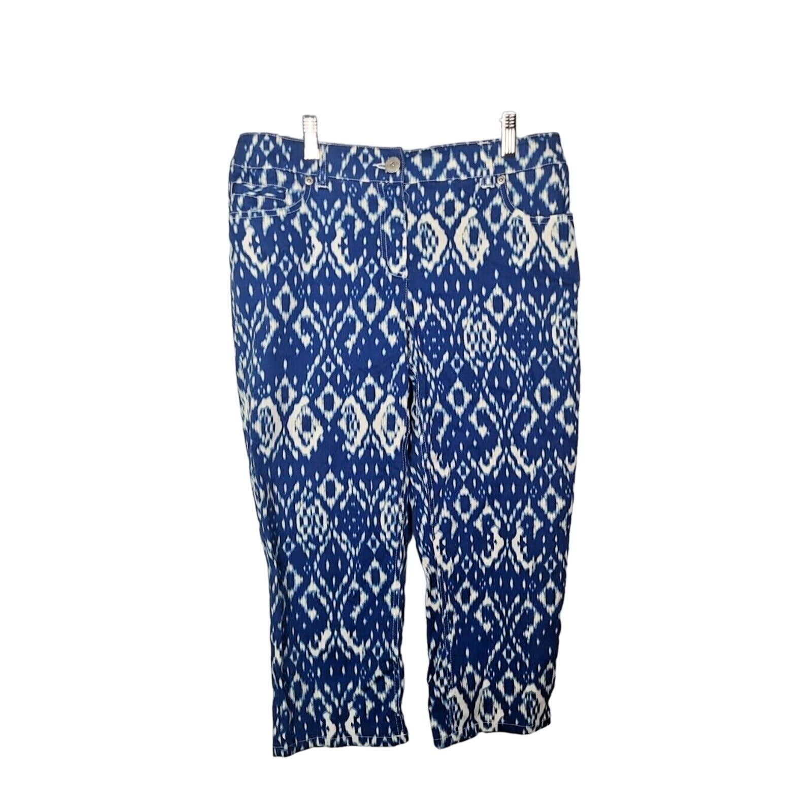 Great Chico´s Blue White Geometric Print Mid Rise Capri Casual Pants Womans Size 0 P00JWl3Xm Great