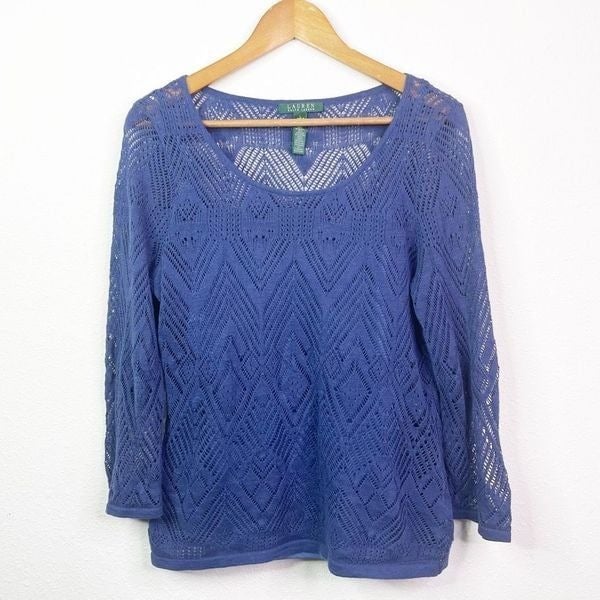 Beautiful Lauren Ralph Lauren Linen Blend Layered Knit Blue Top Size L gzunWw0ez Buying Cheap