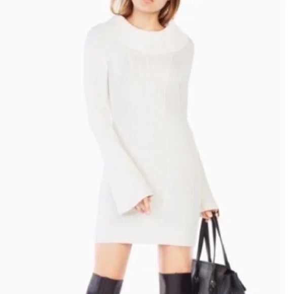 Perfect BCBG MaxAzria White Sweater Dress Tunic Bell Sl