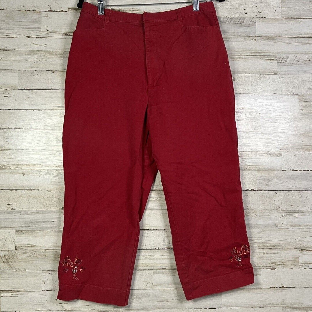 large selection Relatively Womens Cropped Pant Red Embroidery Details Size 14 orOA9tOBz Online Shop