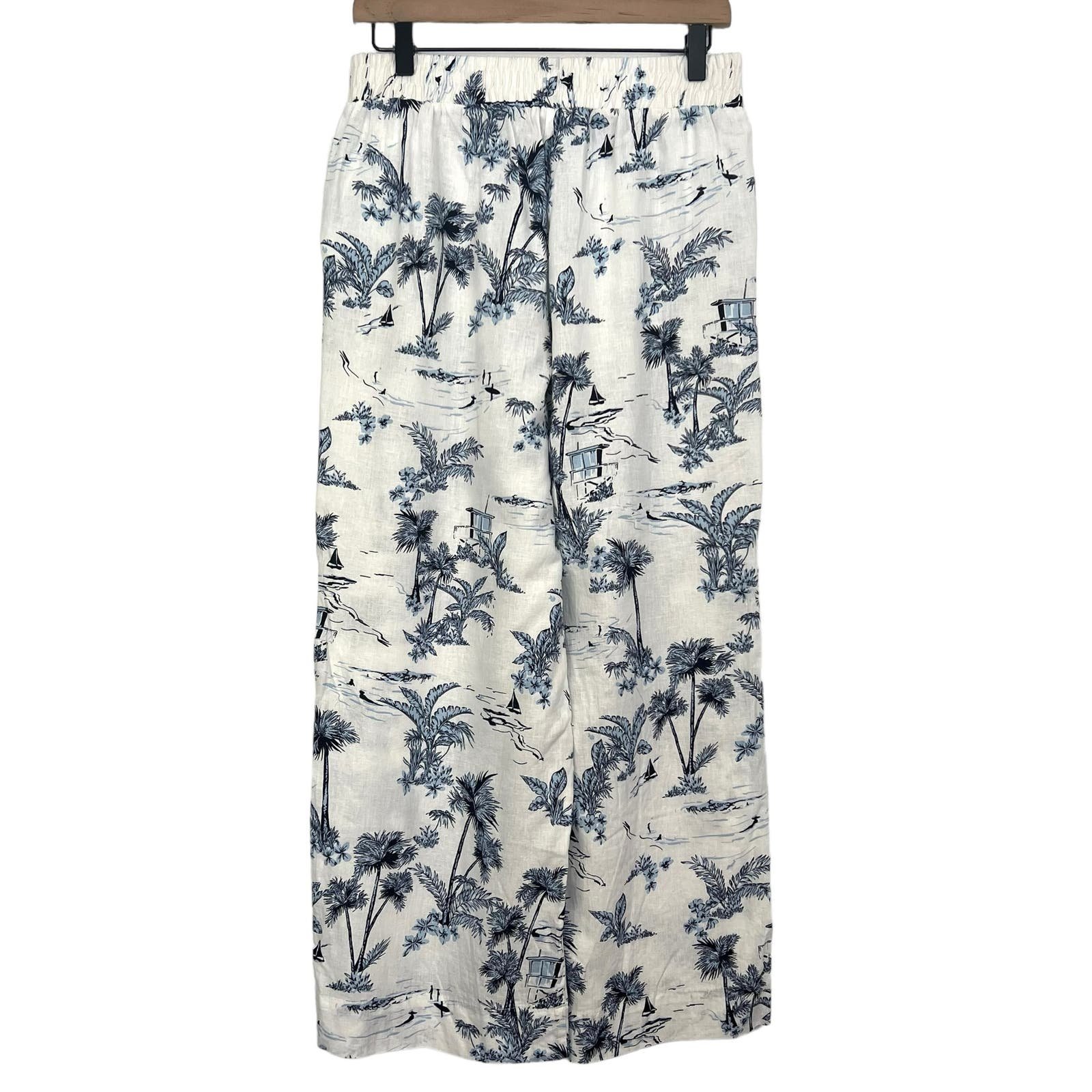 Affordable C&C California Women´s Wide Leg Linen Cropped Pull On Pants Size M Blue White nHWK3vqjW online store