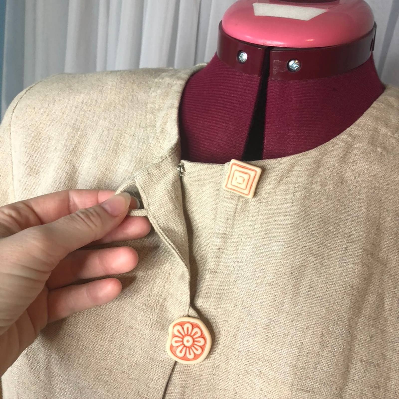 Authentic top button down Linen tan orange 1990s shoulder pads mWOzbKosn Wholesale