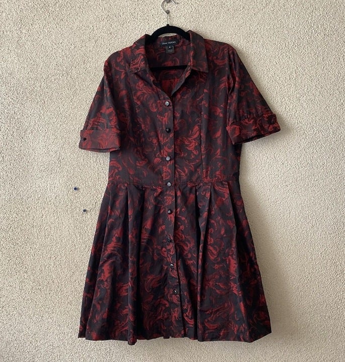 Discounted Womens Dress Red Black Button Front Collared Patterned Size 12 JXSSNN5wc US Sale