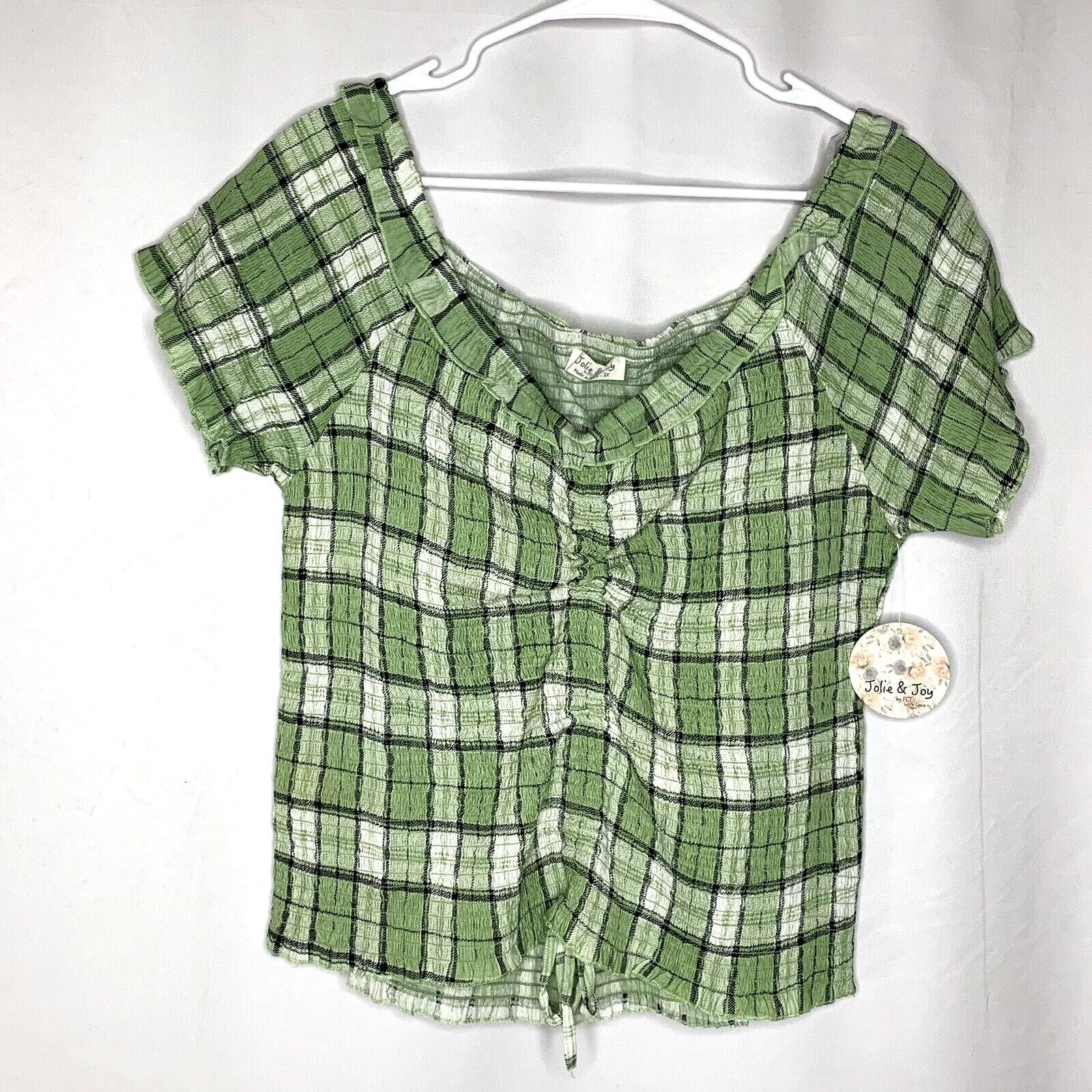 large selection Jolie And Joy Womens Top Shirt Size 3X Green Plaid Allover Stretch FV2AoxSTc on sale