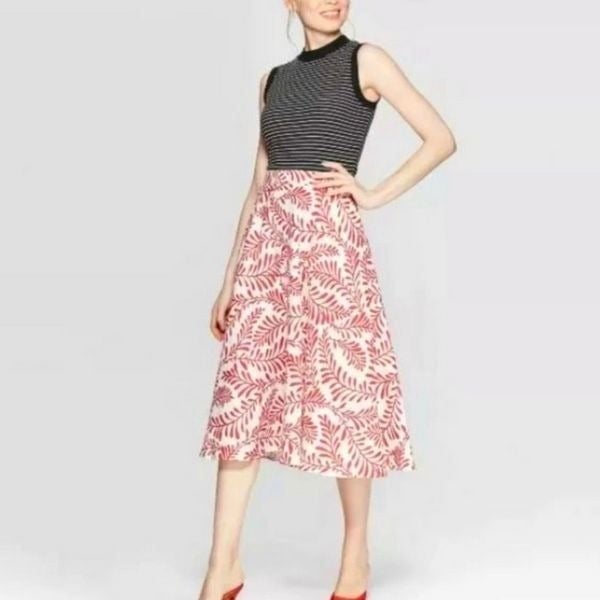 Great Who What Wear Linen Blend Leaf Print Skirt size 8