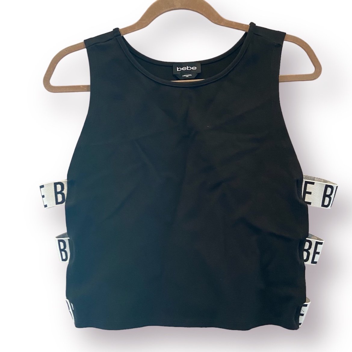 Exclusive BEBE Black Cutout Cropped Sleeveless Muscle T