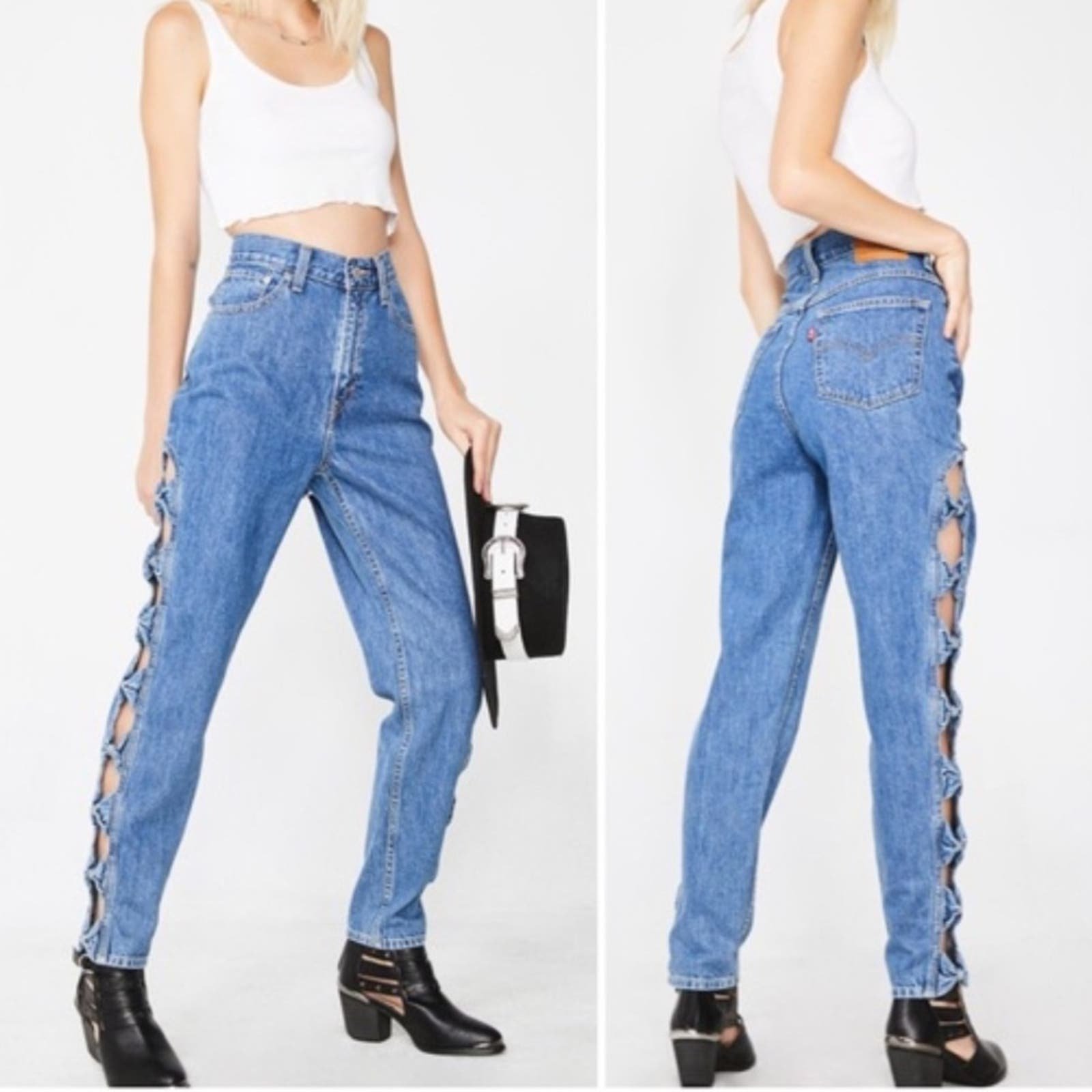 Promotions  Levi’s Side Bow Straight Leg Mom Jeans Medi