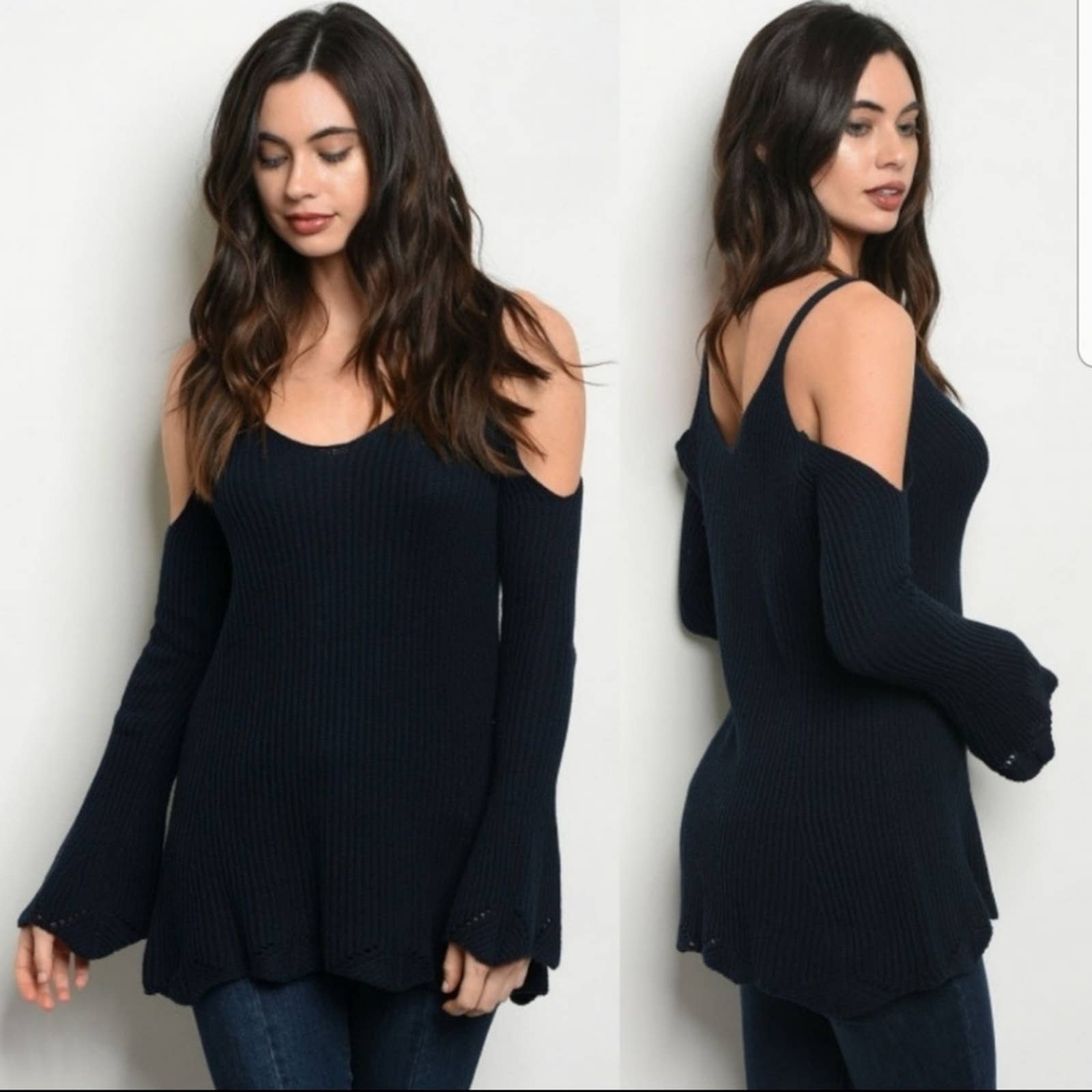Custom Love cold shoulder ribbed knit sweater navy blue large omx2MM0Wg New Style