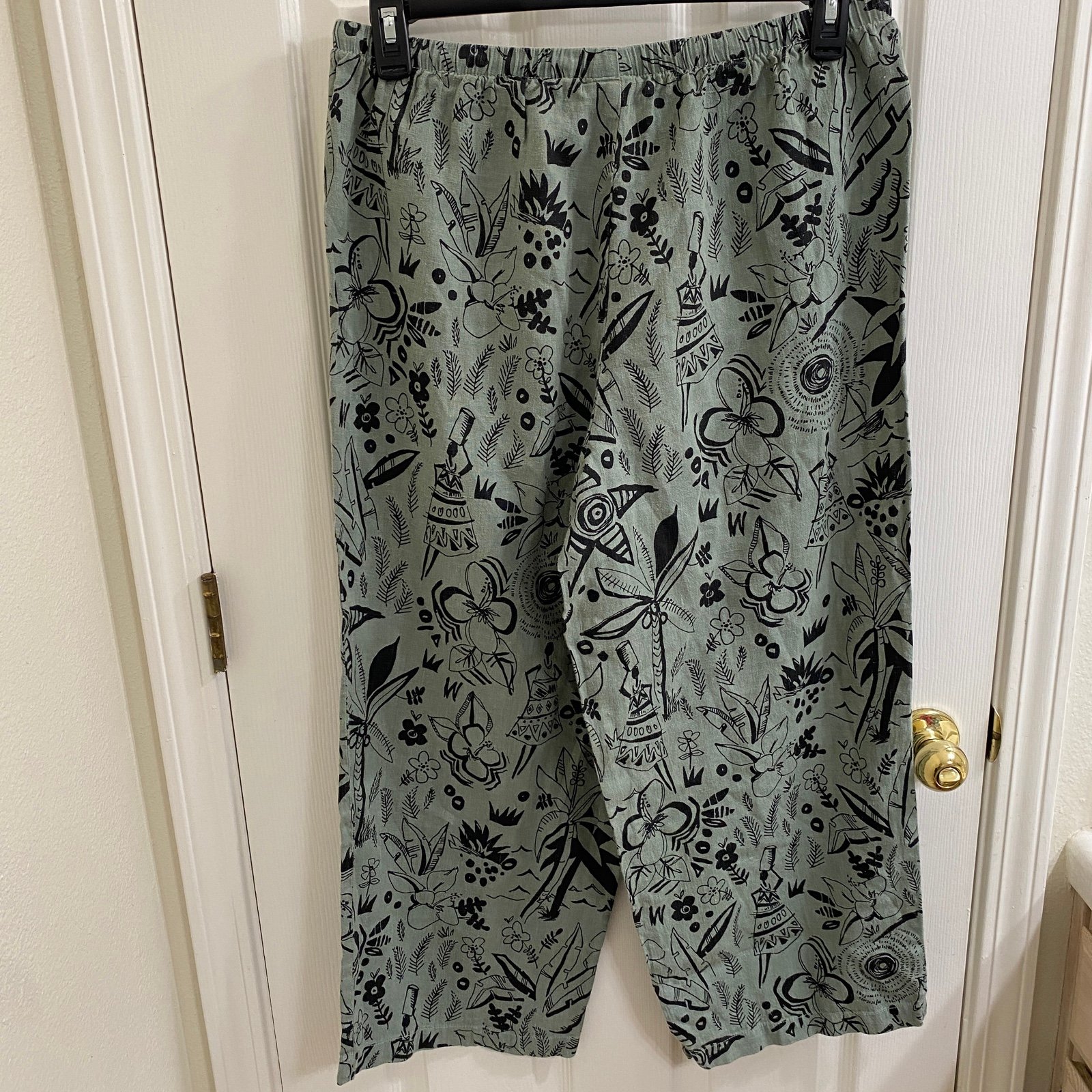 Personality Hot Cotton by Marc Ware Linen Pull On Pants  Cropped Green Tropical Floral L l63yOViEJ Fashion