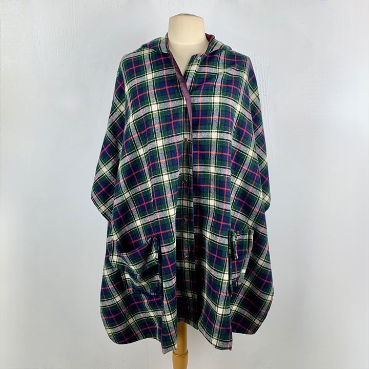 Affordable Vintage Hand Made Wool Plaid Poncho One Size