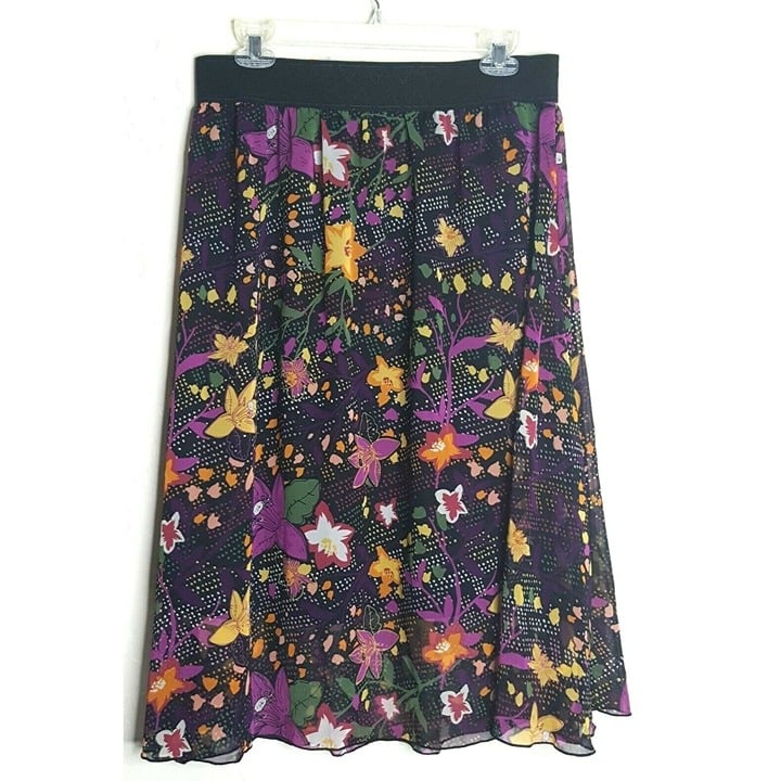 Buy Lularoe Size L Floral Elastic Waist Skirt Purple Black Floral Lined Polyester gh3DlwYQi Low Price