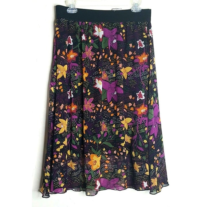 Buy Lularoe Size L Floral Elastic Waist Skirt Purple Black Floral Lined Polyester gh3DlwYQi Low Price