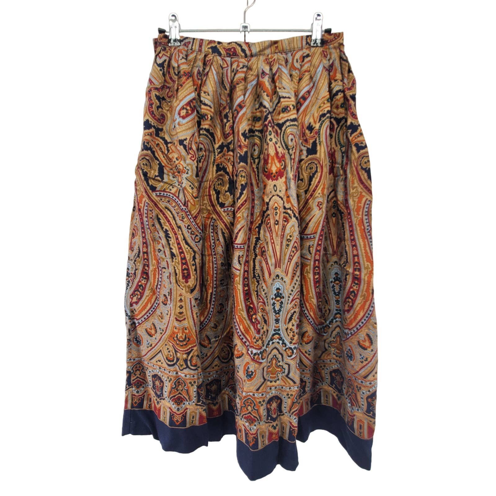 Fashion Vintage Fachatta Sz 10 Paisley Pleated A-line Knee Length Skirt With Pockets Nu1bzvMIC Low Price