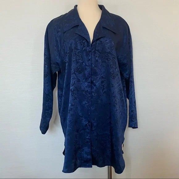 Stylish 90s Victoria´s Secret Silky Satin BLUE Vintage GOLD Label Nightshirt Pajama Top kYBInnz9P Great