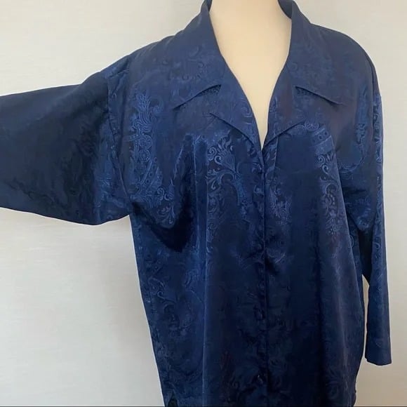 Stylish 90s Victoria´s Secret Silky Satin BLUE Vintage GOLD Label Nightshirt Pajama Top kYBInnz9P Great