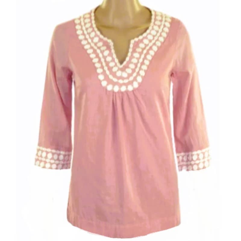 Great BODEN Boho Pink Cotton Tunic White Embroidered Bo