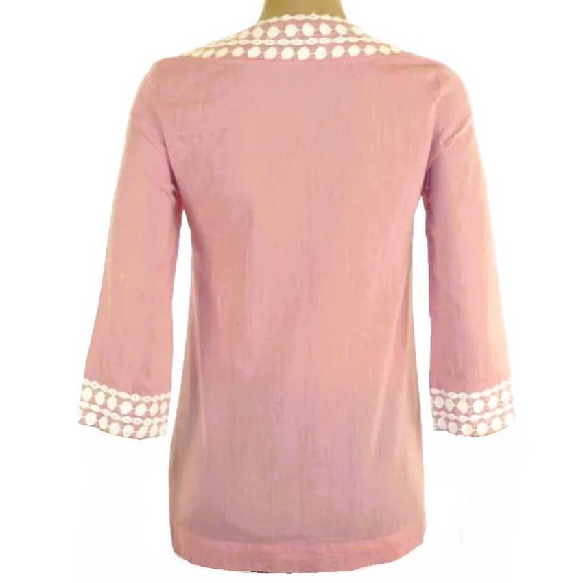 Great BODEN Boho Pink Cotton Tunic White Embroidered Bohemian Trim ~ Women´s Size 8 lNa1ZXZLE Online Shop