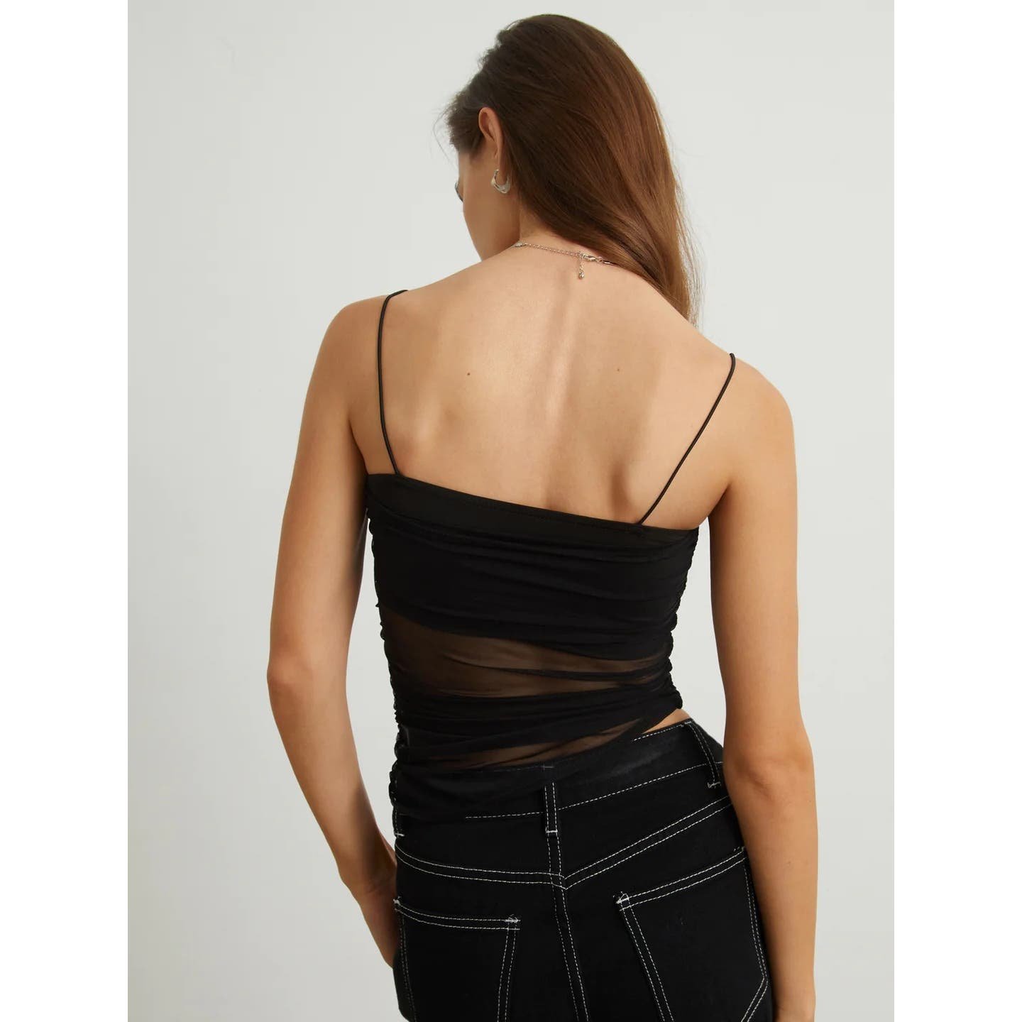 Perfect Commense Black Ruched Mesh Cami Crop Top XS NWT m8iKmKqal for sale