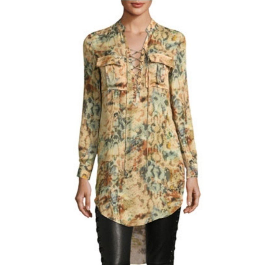 save up to 70% {Haute Hippie} Hellfire Lace-Up Printed High-Low Silk Blouse gpuUgg4T5 well sale