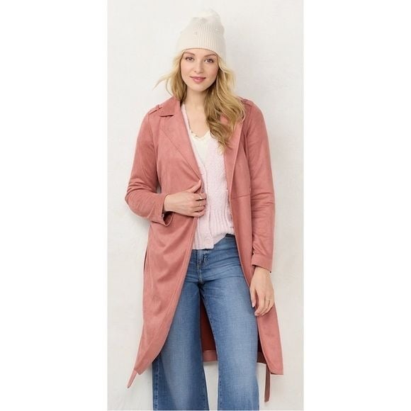 Factory Direct  NWT LC Lauren Conrad Faux-Suede Trench Coat Mauve Pink Size XL jElB473N7 hot sale