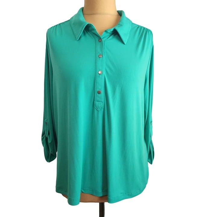 high discount Susan Graver Womens Green 1/2 Button Pullover Top Size 1x NyTcPhgZS well sale