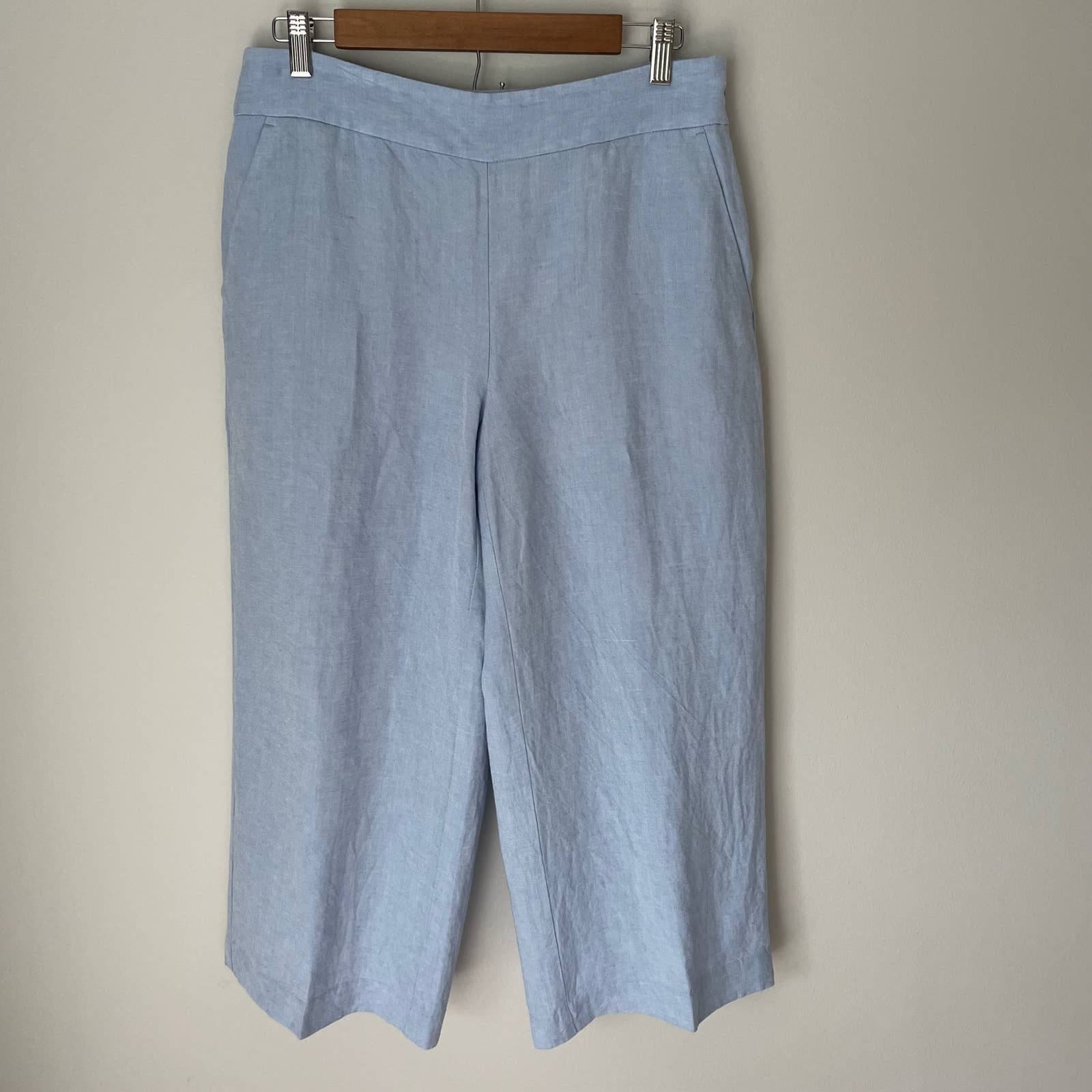 cheapest place to buy  LOFT Pants Linen Blend Wide Leg Cropped Blue Size 6 PknCEIDB1 Counter Genuine 